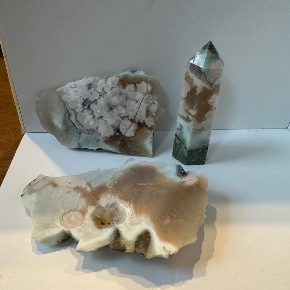 Green flower agate trio